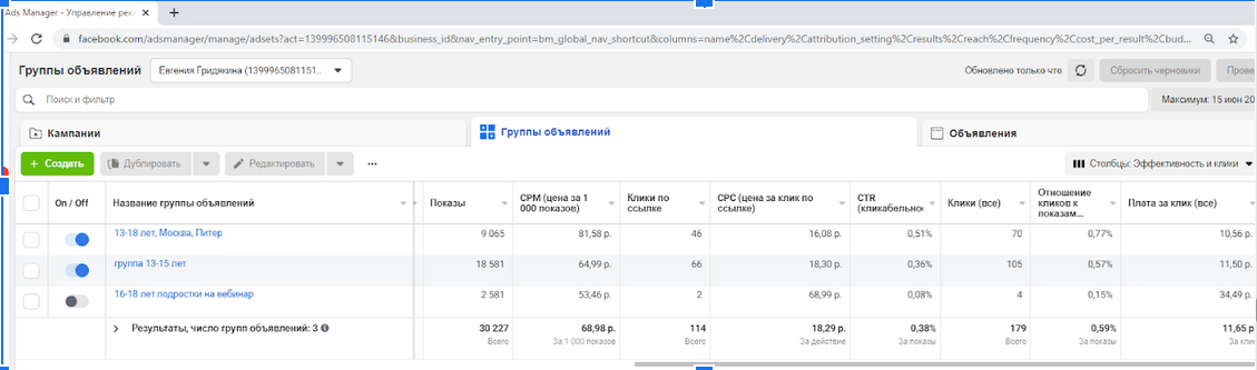 результаты таргета вебинар