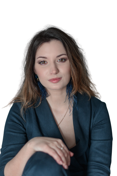 красивая девушка по профессии нумеролог в синем деловом костюме на прозрачном фоне