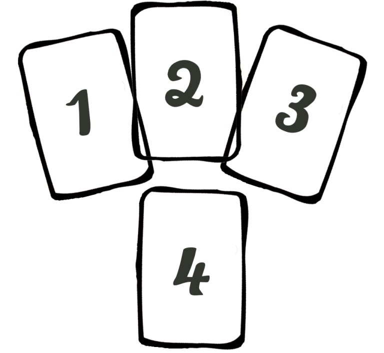 четыре карты черно-белого цвета с номерами на прозрачном фоне