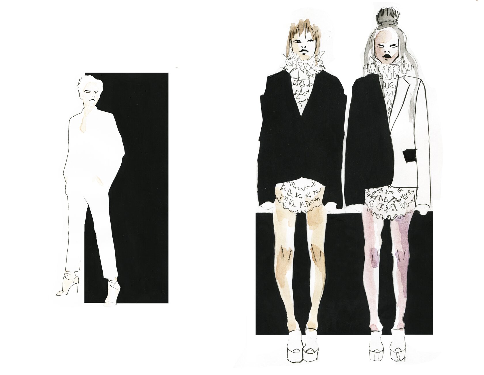 Fashion illustration representing the art of shape creation through negative space