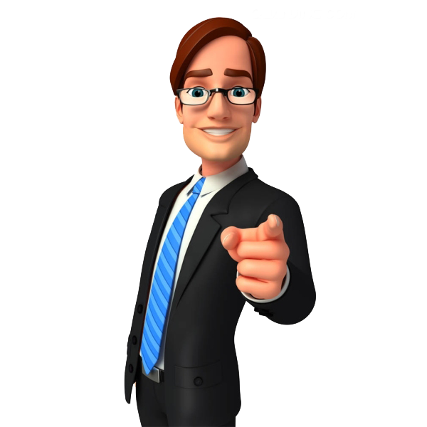 нарисованый улыбающийся человек в очка и черном деловом костюме с синим полосатым галстуком