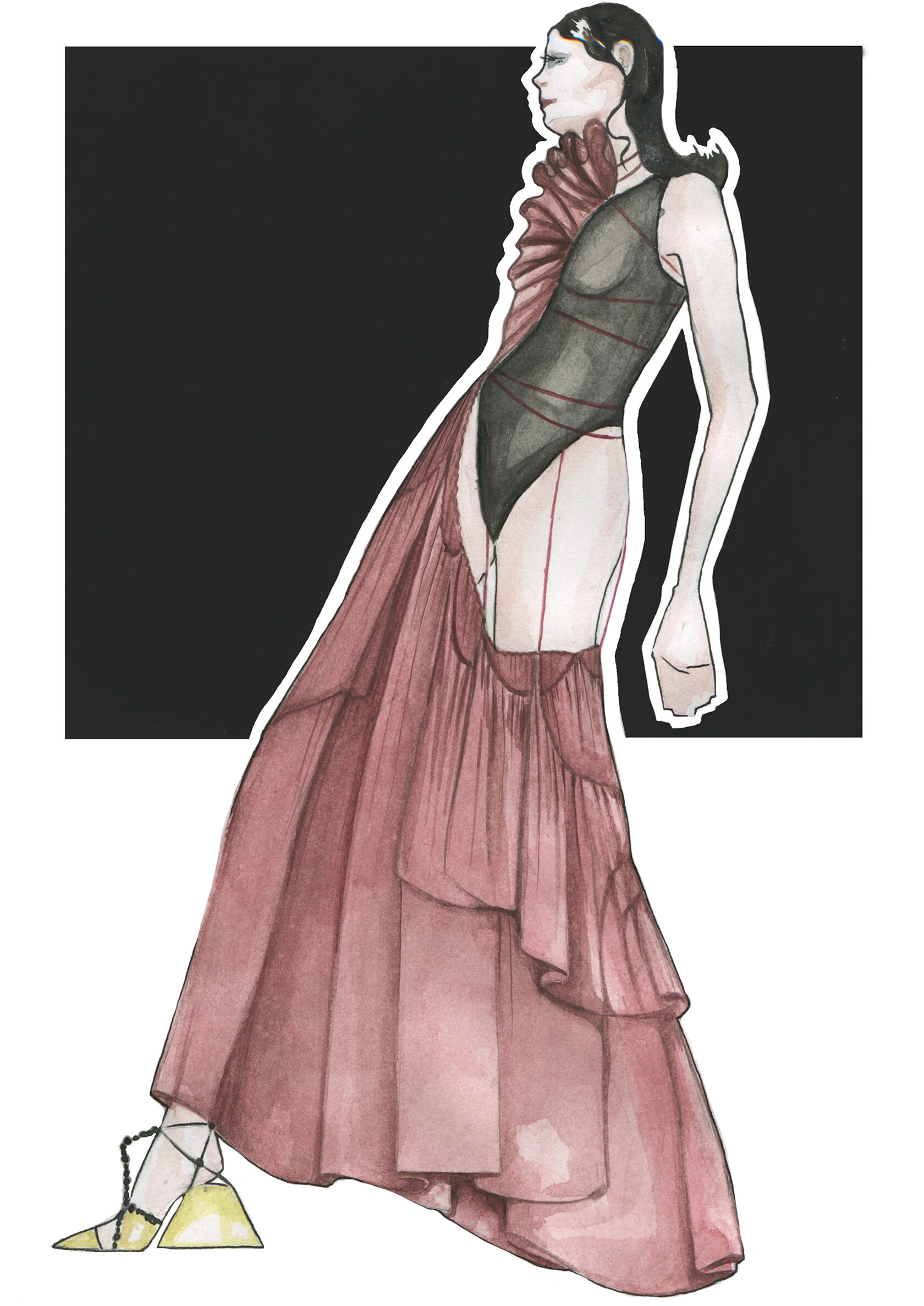 Fashion illustration showing beauty of matching different fabrics and textures