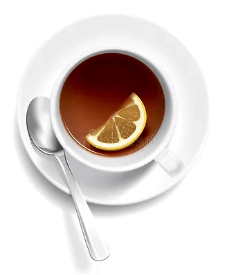 Чай с лимоном в белой чашке с ложкой