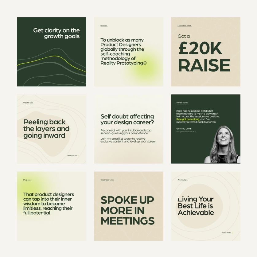 Instagram post design, showing the branding for Reality Prototyping coaching.