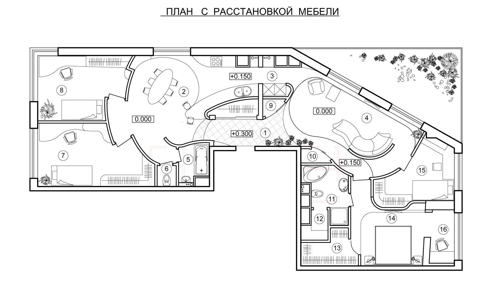 План квартиры чертеж с мебелью