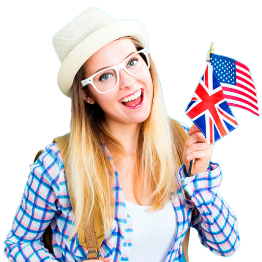 девушка английским и британским флажками