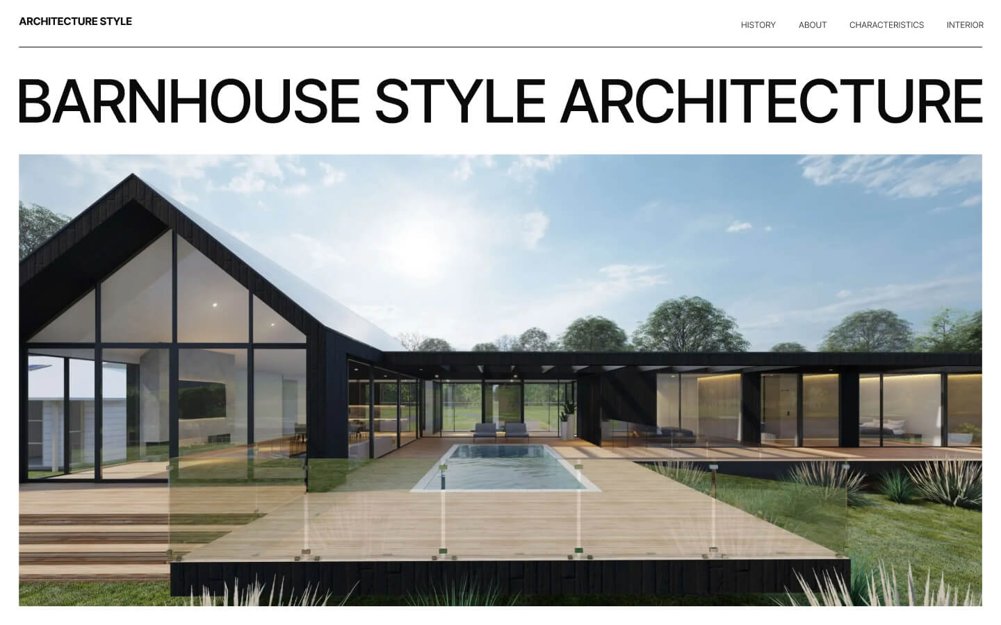 Пример модного одностраничного сайта 2023 для недвижимости и загородных частных домов Барнхаус минимализм