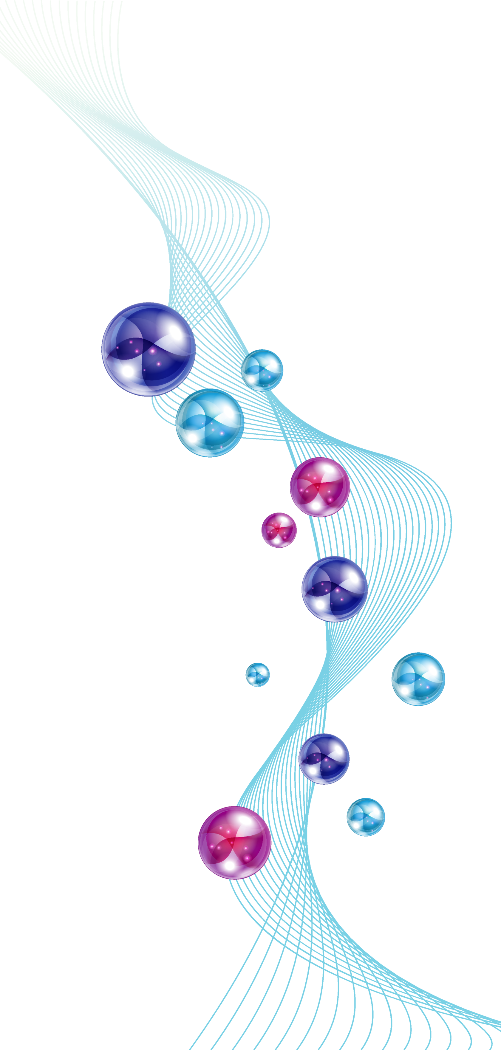 голубые волнистые линии в форме спирали с круглыми шариками на прозрачном фоне