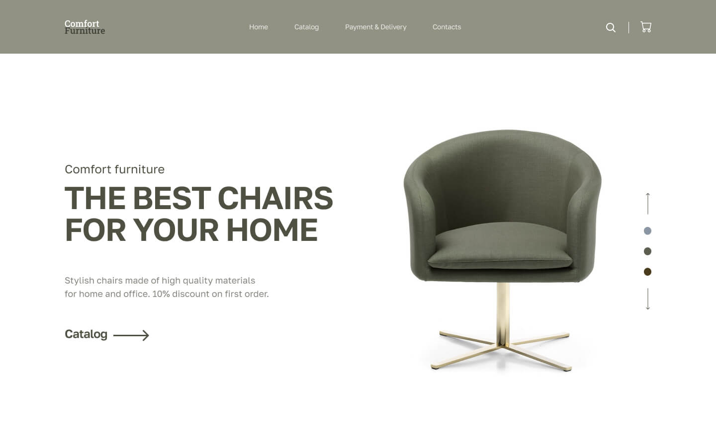 Пример сайта в стиле минимализм для мебельного интернет-магазина стульев и кресел