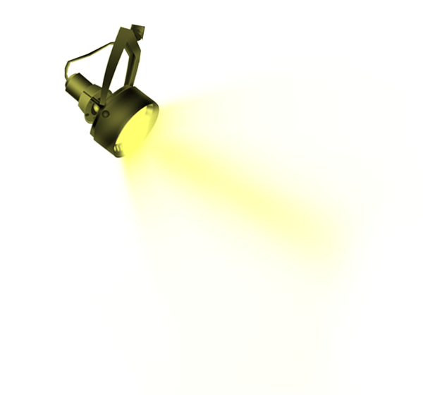 черный прожектор с желтым светом небольшого размера на прзрачном фоне