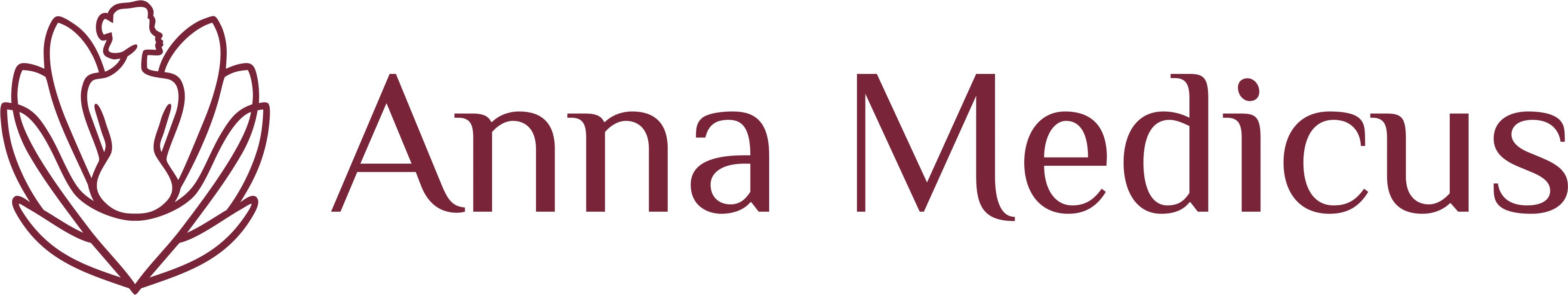 Логотип массажиста и остеопата Анны Медикус — горизонтальная ориентация, бордовый цвет